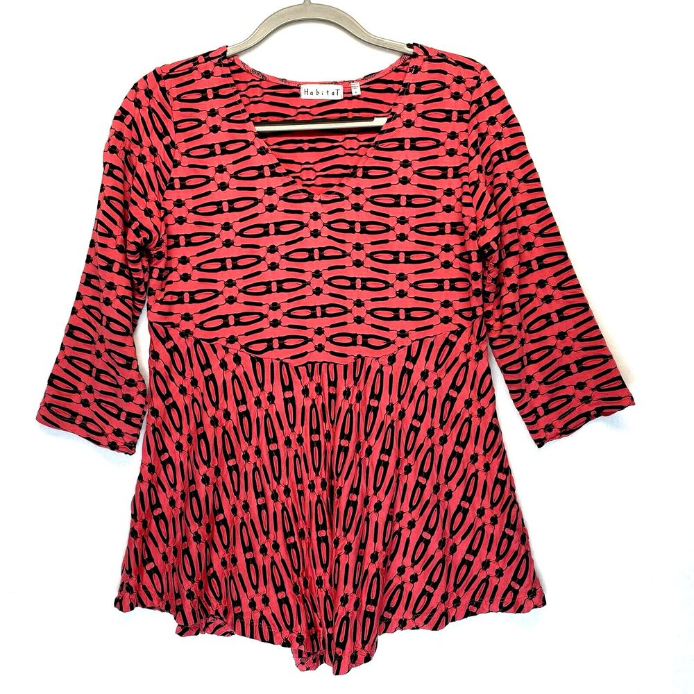 Habitat Clothes to Live In Top Size Small Crinkle Pullover 1/2 Sleeve‎ V-Neck